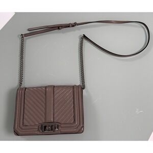 Rebecca Minkoff Chevron Quilted Love 100% Leather Crossbody Bag Vintage Pink